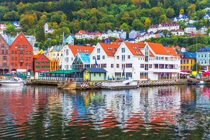 Scenic view of Bryggen Street, Bergen, Norway.